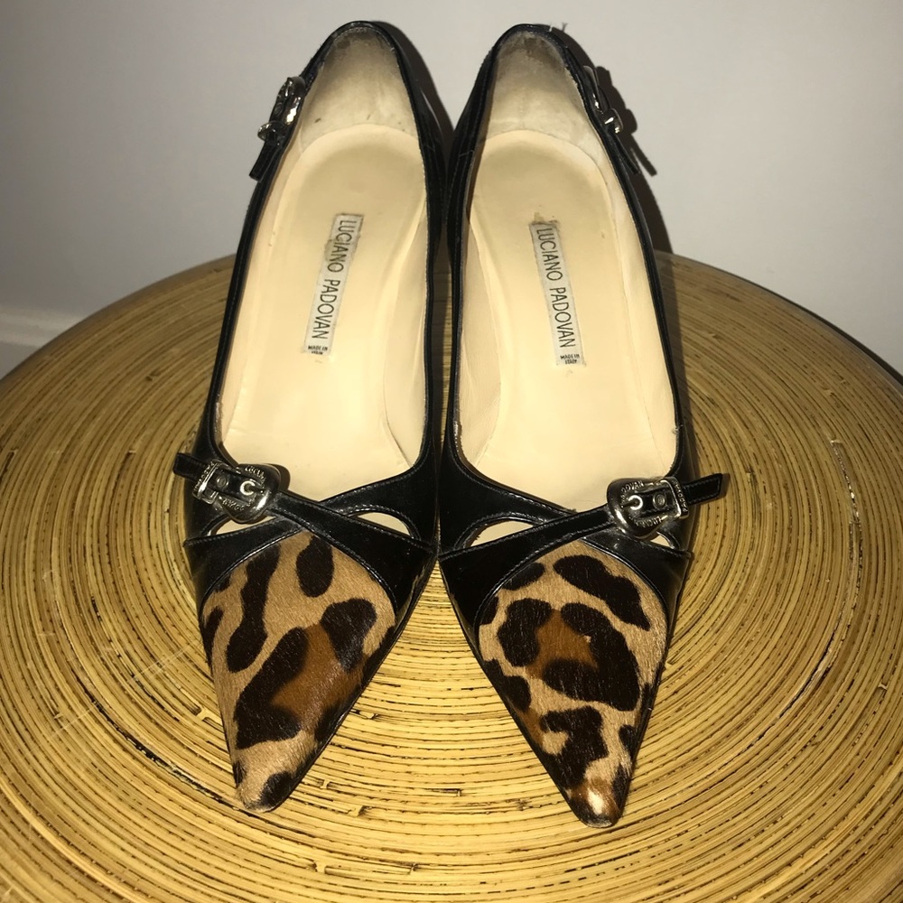 Luciano Padovan Pointy Toe Pumps Black and Leopard